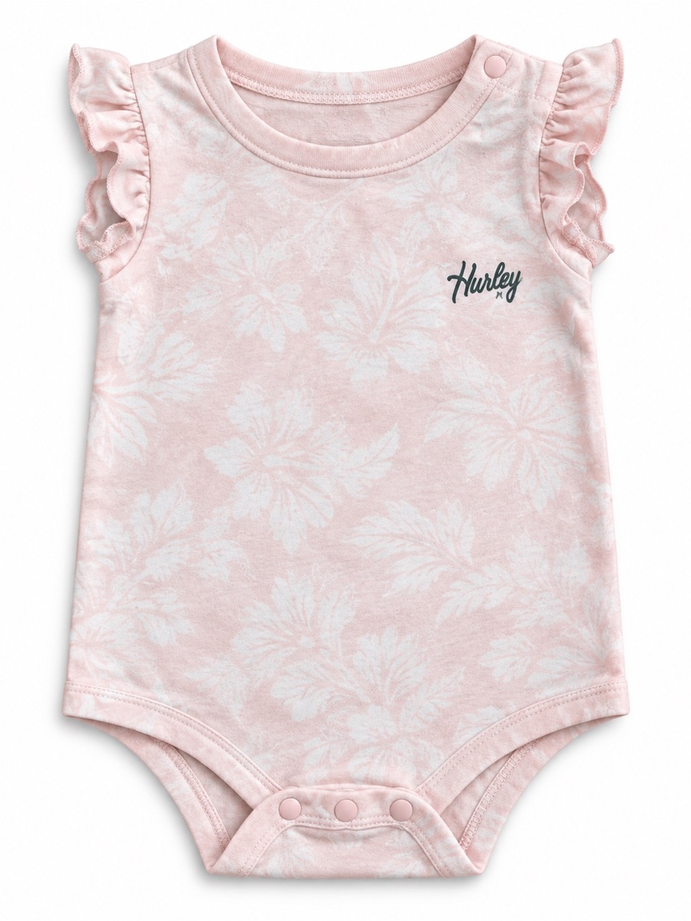 Hurley Light Pink Floral Ruffle-Sleeve One-Piece Bodysuit